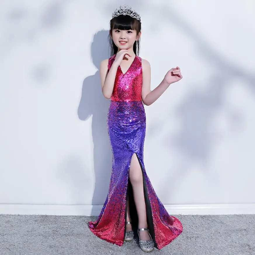 

Gradient Sequin Girl Princess Dress Trumpet Wedding Party Kids Pageant Gown Holy Communion Dress Modsi Clothes Vestidos Y1441