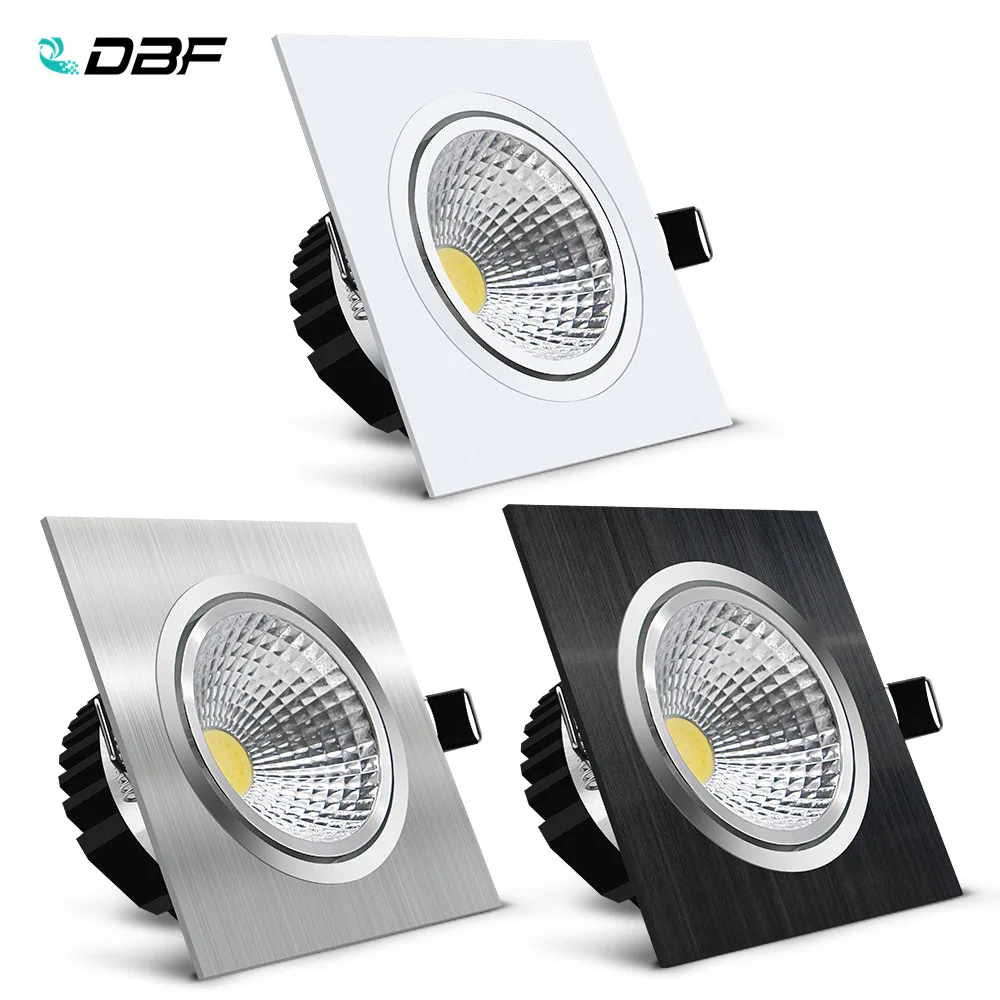 

[DBF]Black/White/Silver Square Recessed LED Dimmable Downlight COB 7W 9W 12W 15W LED Ceiling Spot Lamp with AC 110V 220V