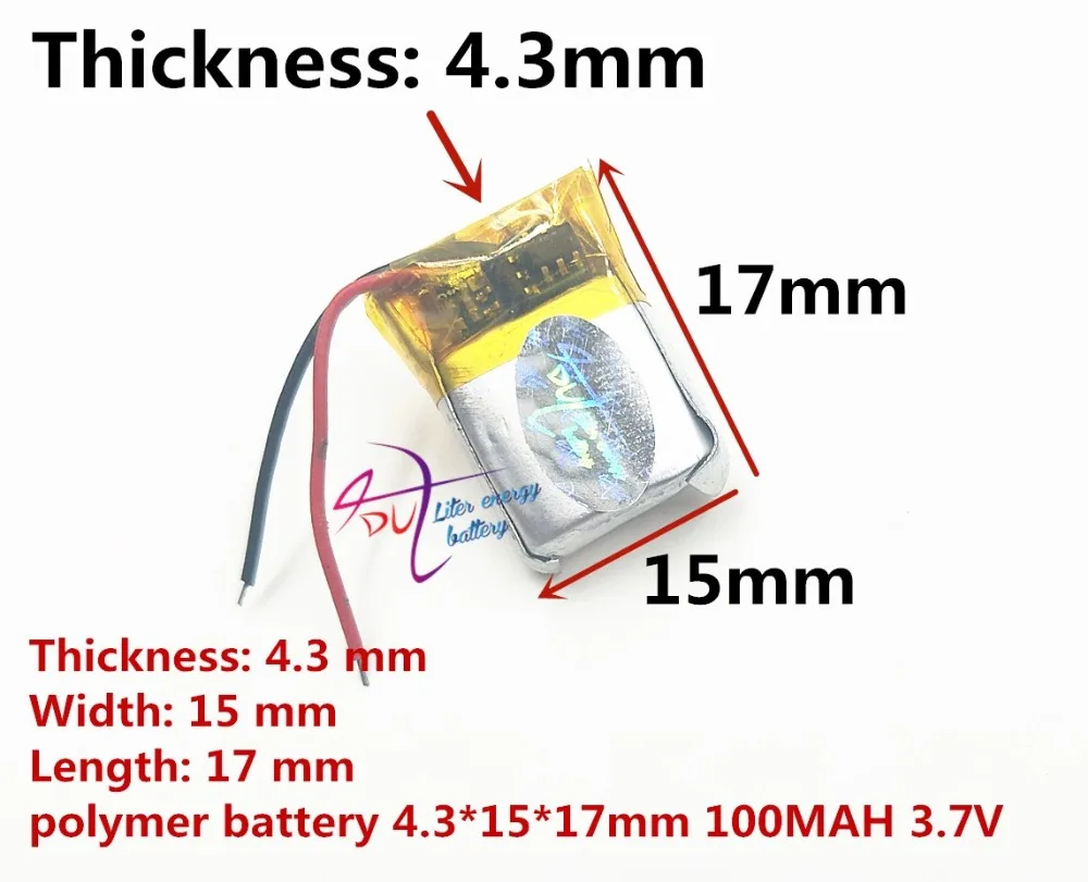best battery brand 3.7V polymer lithium battery 431517 MP3 smart watch 100mAH Bluetooth headset
