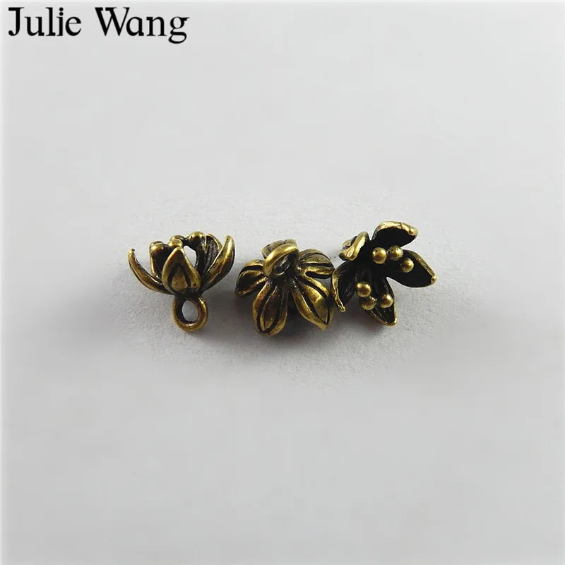 Julie Wang 10pcs Antique Bronze Retro Flowers Copper Charms For Necklace Pendants Findings Jewelry Making Accessory