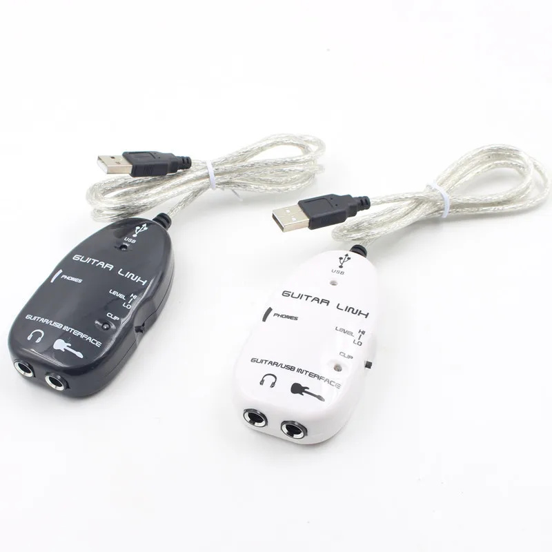 Adaptador negro de guitarra eléctrica a interfaz USB, Cable de enlace, adaptador de Audio para grabación de PC/MAC
