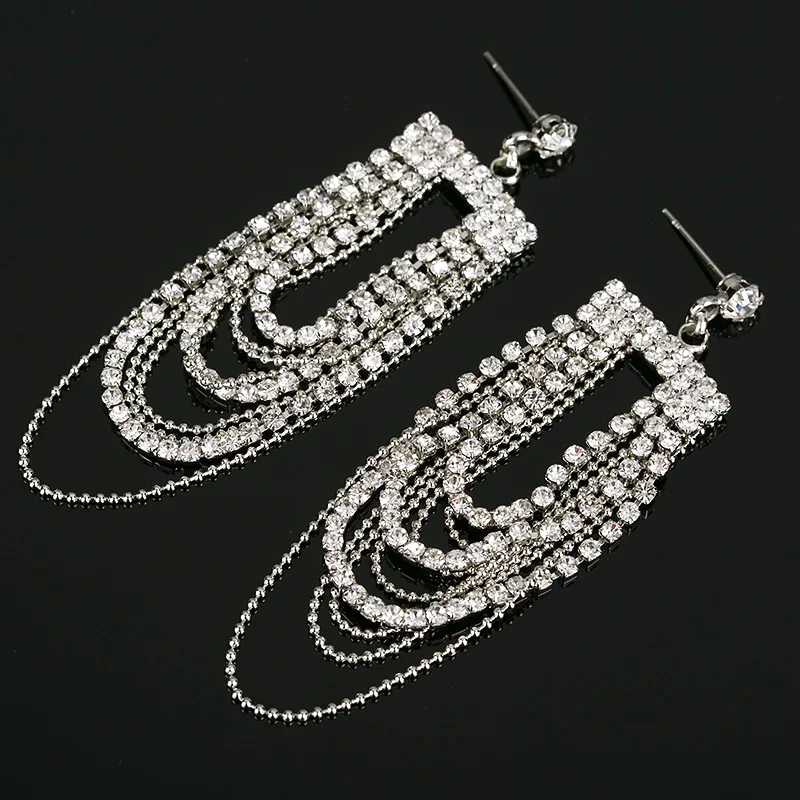 YFJEWE Floral Shape Silver color Crystal Long Dangle Drop Earrings Wedding Bridal Chandelier Party  E144