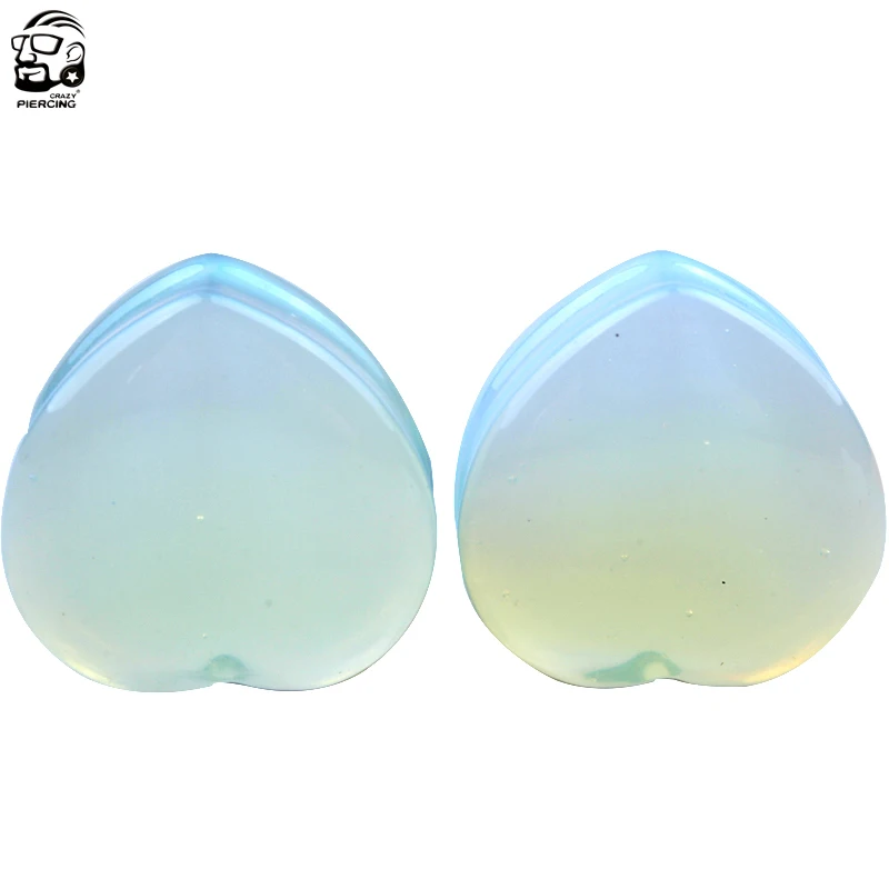 

Wholesale 54 pcs/lot Opalite Stone Heart Ear Gauge Tunnel Plug Stone Ear Expander Ear Stretcher New Body Piercing Jewelry