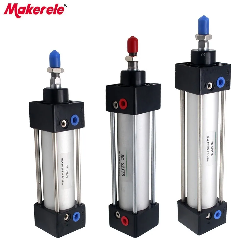 Standaard Air Cilinders 32/40/63mm Boring Dubbelwerkende Pneumatische Cilinder SC 50/75/100 /125/150/175/200/250/300mm Slag Hot Koop