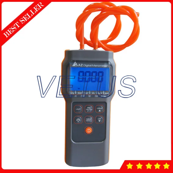 15 psi Economic Digital Manometer Tester AZ82152 Portable Differential Pressure Gauge with 11units selectable Blue backlight