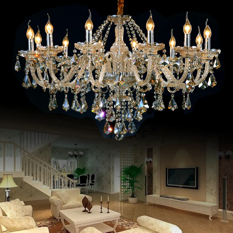 Elegant Crystal Chandelier Modern Chain Luxury Champagne Lighting Fixture Bedroom Lamps Decoration Indoor Lighting