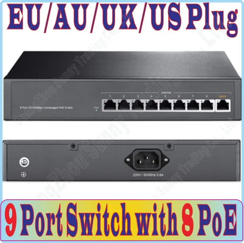 9 port 8 poe 100Mbps switch IEEE802.3af PoE suit for all kind of poe camera or AP, Maximum PoE Output Power 125W, FreeShi/ping