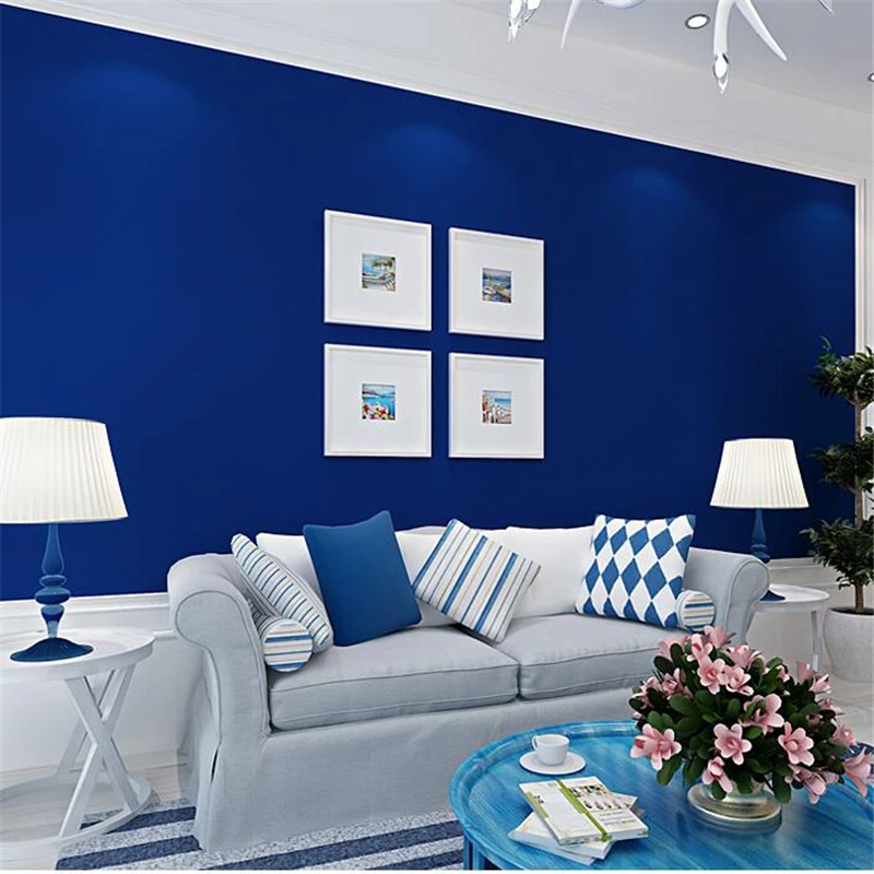 

beibehang wall paper modern simple pure plain color living room bedroom wallpaper study blue Mediterranean papel de parede