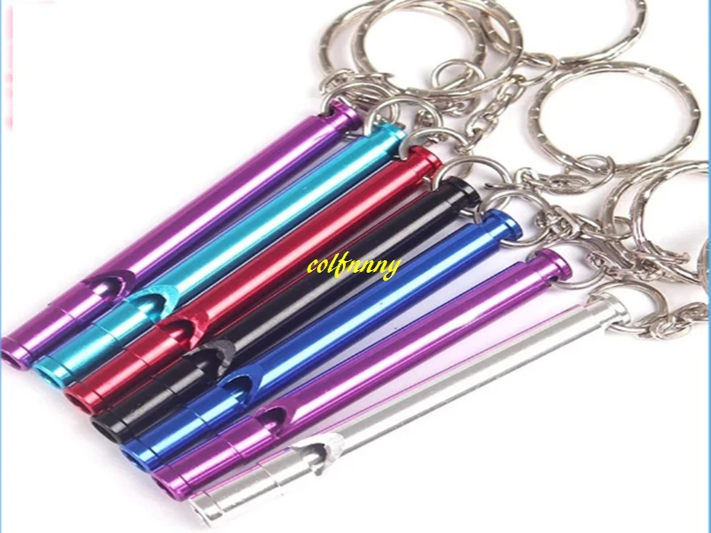 2000pcs/lot Fast shippping 70mm Aluminum Dog Whistle Keychain Pet Training Whistle with  Keyring random color