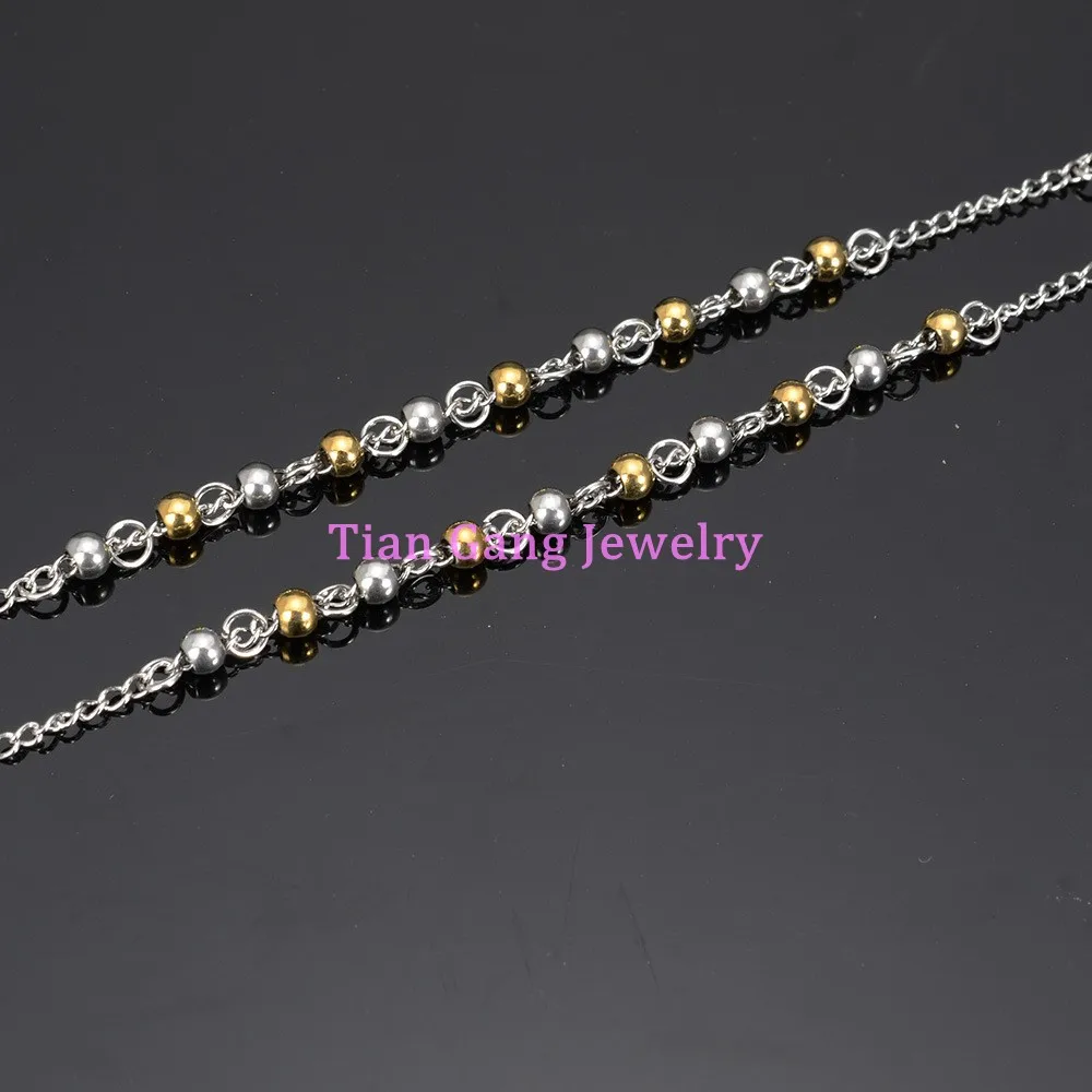 Gold Silver Color 4mm/6mm/8mm Round Bead Rosary Necklace Stainless Steel religious Jesus Crucifix Cross Chain for women Men