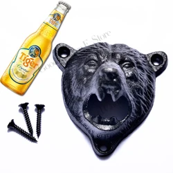 Metal Cast Iron Wall Mounted Bottle Opener Cap Lifter for Beer Cola,Bar,Pub,Kitchen With 3 Screws,Bear/Dog-Head