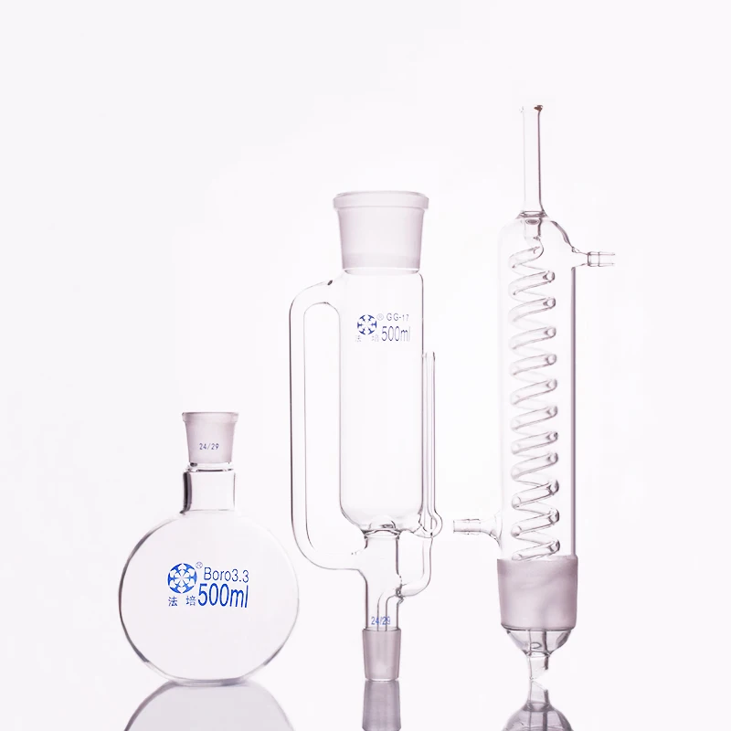 Extraction apparatus,Soxhlet with coled condenser and ground glass joints,Flask capacity 100ml/150ml/250ml/500ml/1000ml/2000ml