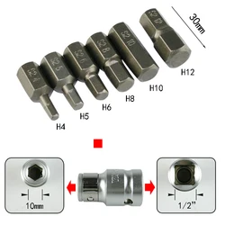 7 In 1 30mm Long 10mm Hex Shank Heavy Duty Impact Hexagon Screwdriver Bits H4 H5 H6 H8 H10 H12 with 1/2