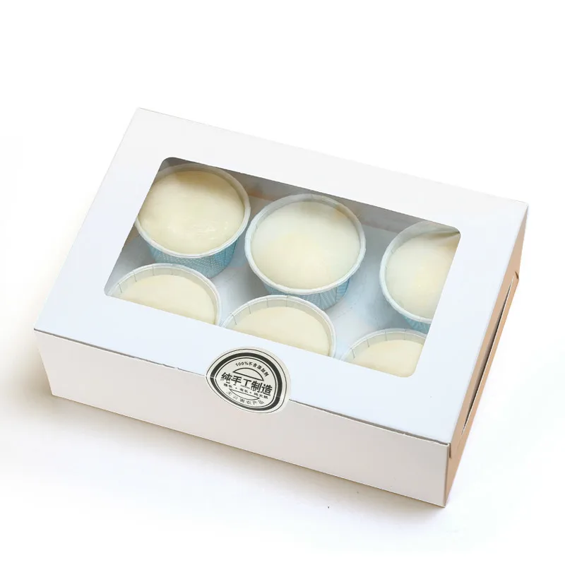 

5 Pcs Cupcake Box Wedding Party Birthday White Brown Kraft Paper Box With Window Paper Gift Box Packaging 6 Cup Cake Holders