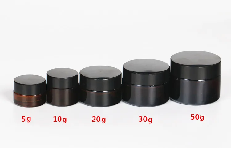 10szt/lot 5g 10g 20g 30g 50g szklane słoiki na kosmetyki Bursztynowe szklane słoiki na krem Opakowanie kosmetyczne z pokrywką czarne plastikowe nakrętki — zdjęcie 3