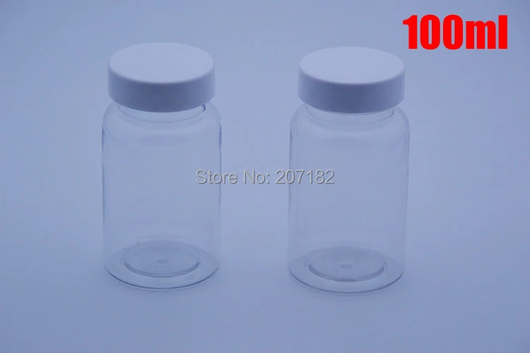 

100pcs 100ml Transparent PET Medicine Bottles,Capsules/Pills/Powder/Vitamin Plastic Bottles with White Color Screw PS Caps