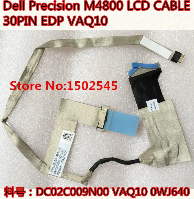 Novo cabo lcd original para laptop para dell m4800 cabo interface de 30 pinos dc02c009n00 vaq10 0wj64d 3 peças