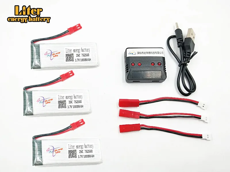 3.7V 1000mah 752560 30c For 8807 8807w A6 A6W Rc Quadcopter Spare Parts 5in1 Balance Charger Lipo Battery Accessories Rc Drones