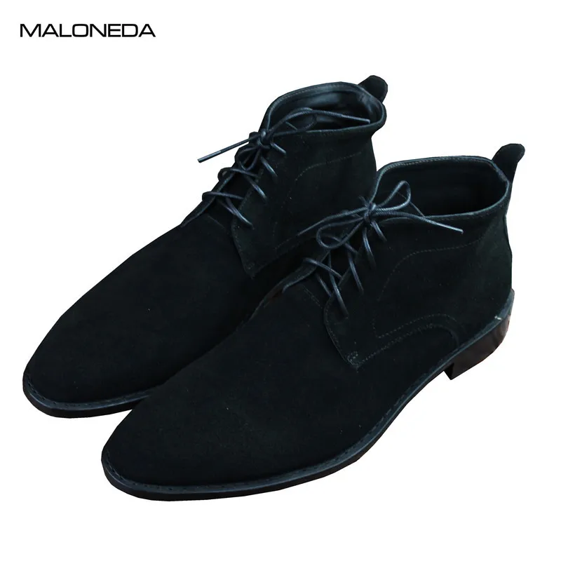 MALONEDE Bespoke Goodyear Men Boots Genuine Suede Leather Large Size Men Casual Boots Lace-Up Black/Blue Spring/Autumn Shoes