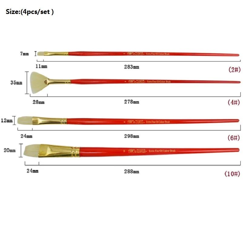 WINSOR & NEWTON kuas lukis bulu Khusus seniman kuas cat minyak dan kuas cat akrilik perlengkapan seni 4 buah/Set atau 6 buah/set