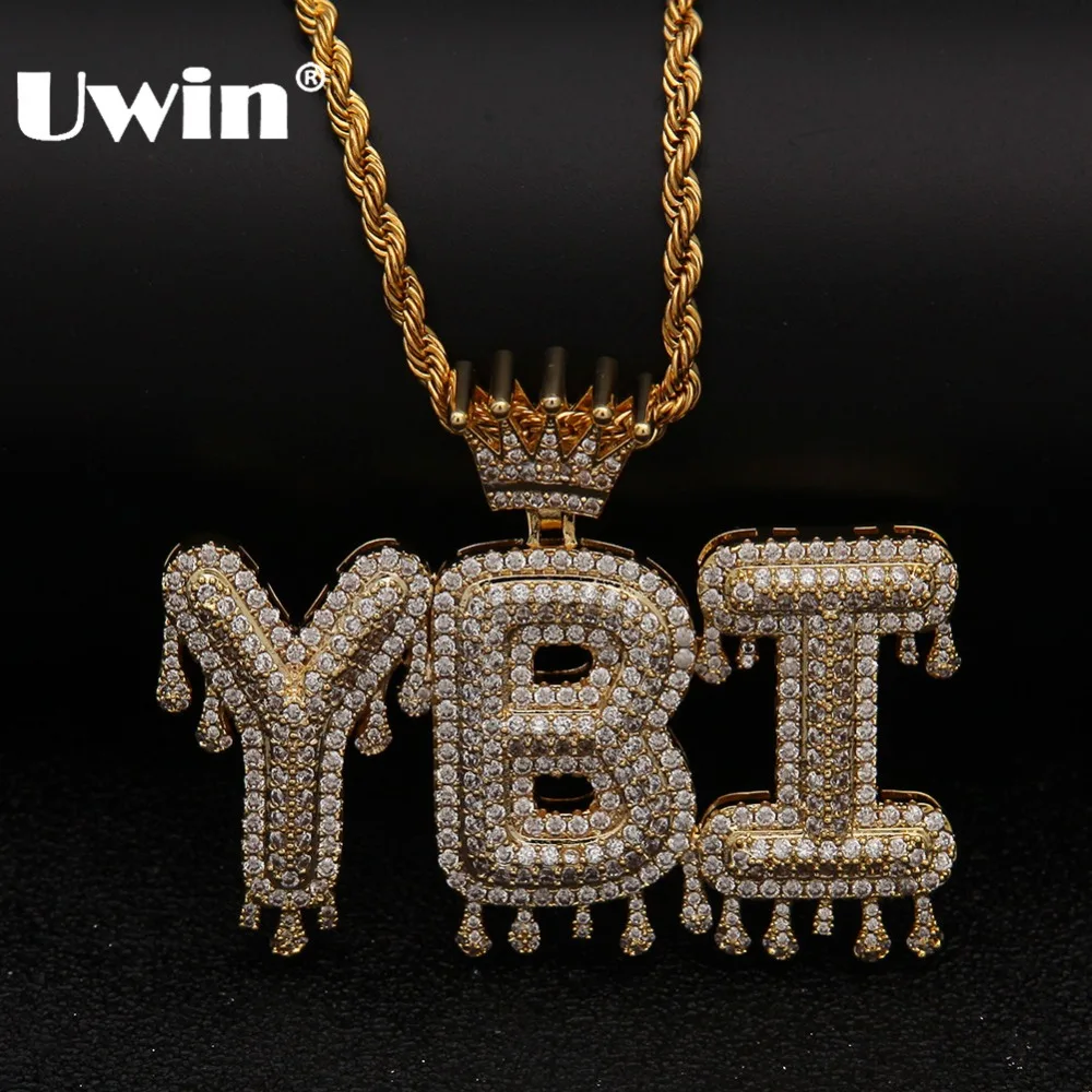 

Uwin Crown Initial Letter Pendant Necklace Customzie Initial Drip Letters Gold Silver Color Custom Hiphop Jewelry