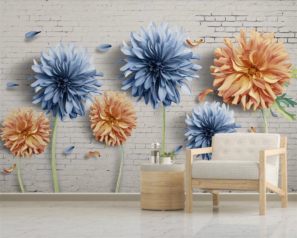 

Beibehang Custom wallpapers now simple 3d daisy brick wall floral TV background wall 3d living room bedroom murals 3d wallpaper