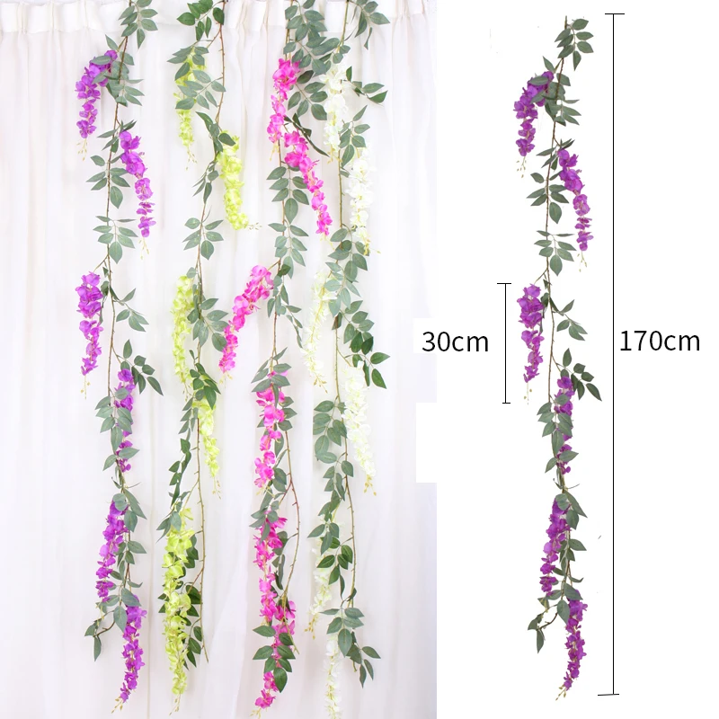 170cm Artificial liana Silk Wisteria Flowers Vines Rattan Bride flower Wall Hanging Garland Arch Home Wedding Garden Decorations