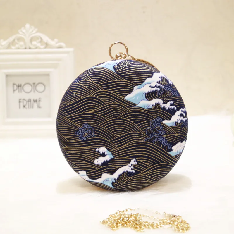 2023 Women Retro Round evening bag blue fashion Rings Diamonds Clutches bag Lady embroidery wedding party Bags MN2019