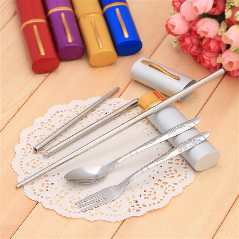 100Set/Lot New 3 in1 Cutlery Set Stainless Steel Fork Travel Pen Tableware Hot Sale Faqueiro Inox