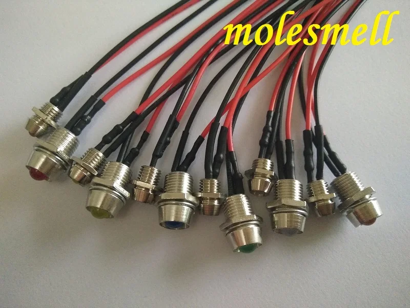 5pcs 3mm/5mm 12V DC Pre-Wired diffused LED + Chrome Bezel Holder Light red yellow blue green white orange warm white diffused