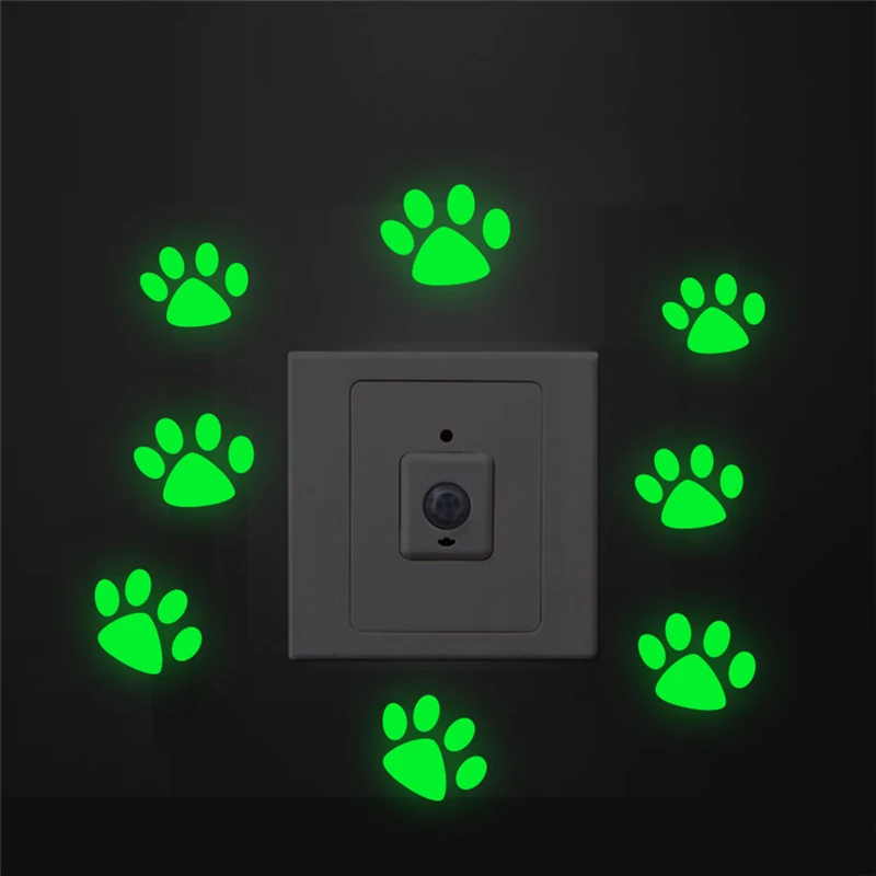 cute cat dog footprint luminous switch stickers kids rooms home decor glow in the dark fluorescent wall decals vinyl mural art