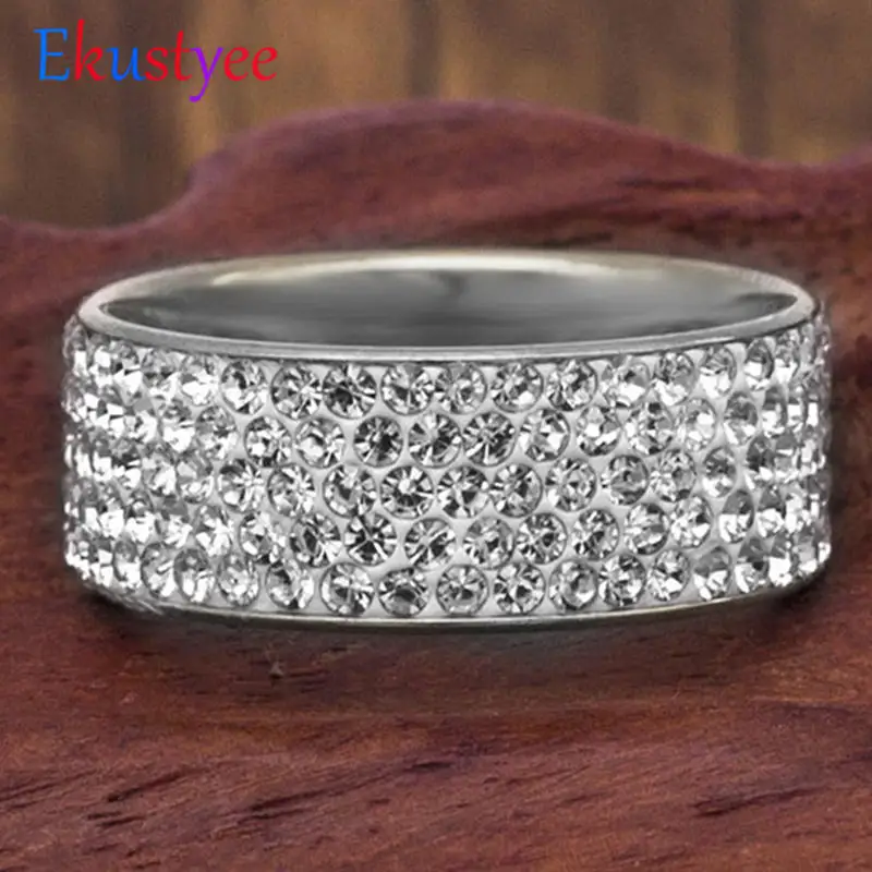 Women's 5 Rows Crystal Wedding Band Ring, Elegant Style