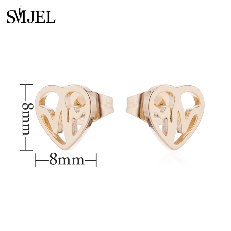 SMJEL Trendy Heart Wave Stud Earrings Black Stainless Steel Heartbeat Stethoscope Earings Women Doctor Accessories Jewelry Gift