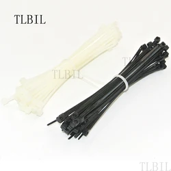 100Pcs 8 inch 2mm x 200mm White Black Self-Locking Plastic Cable Zip Ties Cable Loop Ties