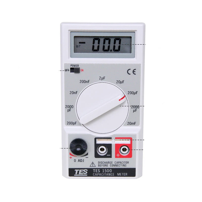 TES-1500 Portable Digital Capacitance Meter 20mF 20000uF Portable Digital Overload Fuse Protection Measurement Capacitance Meter