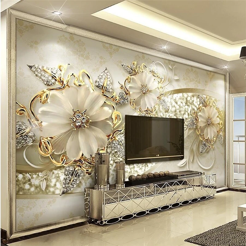 

papel de parede custom wallpaper 3d stereo luxury gold European pattern jewelry living room TV background wall home decor mural