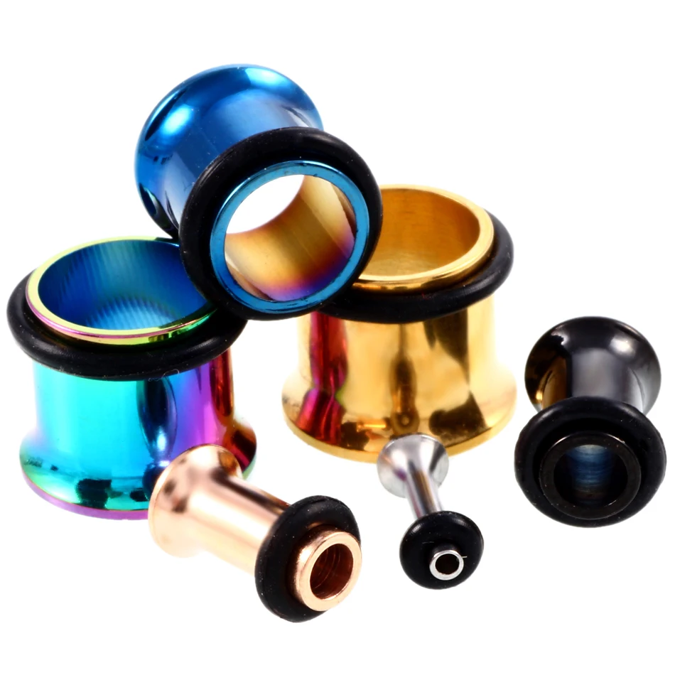 2pcs/lot Steel Single Flared Ear Flesh Tunnel and Plugs Mixed Colors Hollow Ear Gauges Expander Stretcher Piercing Body Jewelry