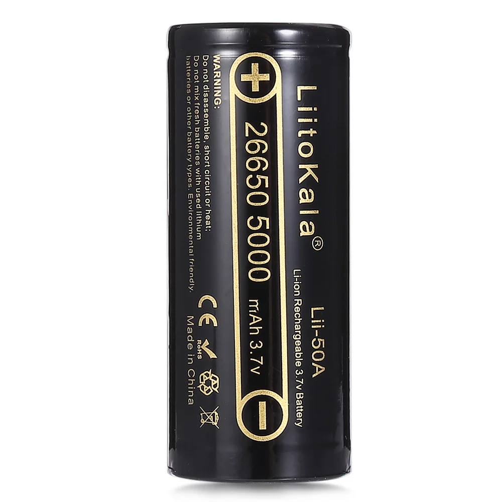 LiitoKala-Batería de litio recargable para linterna nueva, pila de 3,7V, 5000 mAh, en color negro, modelo 26650-50A, lii-50A, HK, disponible de 1-18 uds.
