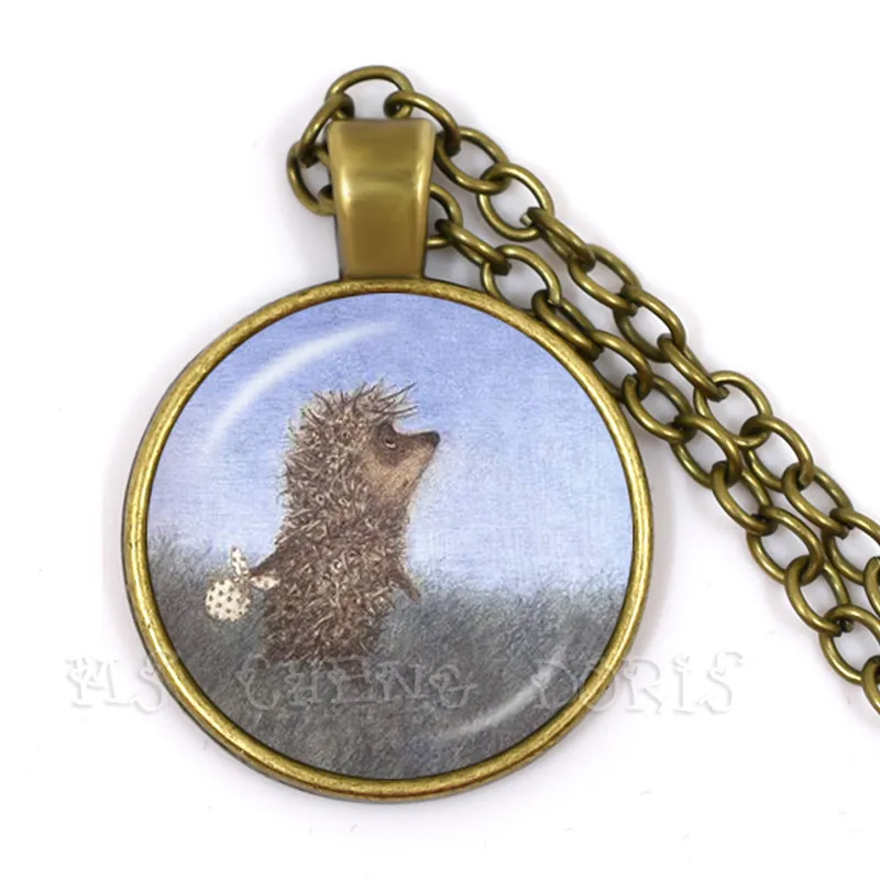 Hedgehog In The Fog Pendant Necklace Men Women Pendant Statement Handmade Fashion Glass Cabochon Necklace Jewelry For Gift