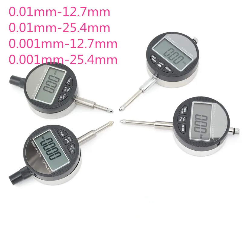 

4PCS Digital DIAL INDICATOR Range 0-12.7mm 0-25.4mm Precision 0.01mm 0.001mm Micrometer Micrometro Gauge Caliper Tester