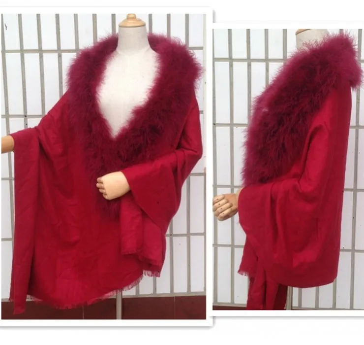 

New arrival 2019 ostrich yarn scarf female autumn and winter thickening long design cashmere cape dual muffler scarf fur collar