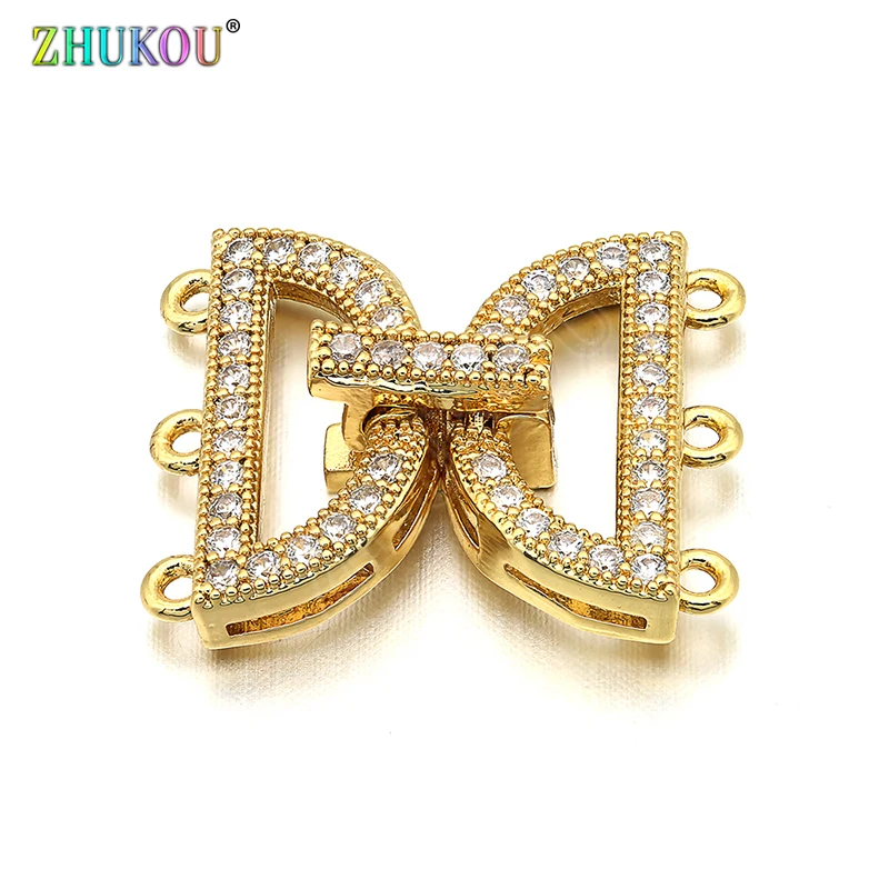 16*19mm Brass Cubic Zirconia Clasps Hooks for Diy Jewelry Findings Accessories, Mixed Color, Model: VK35