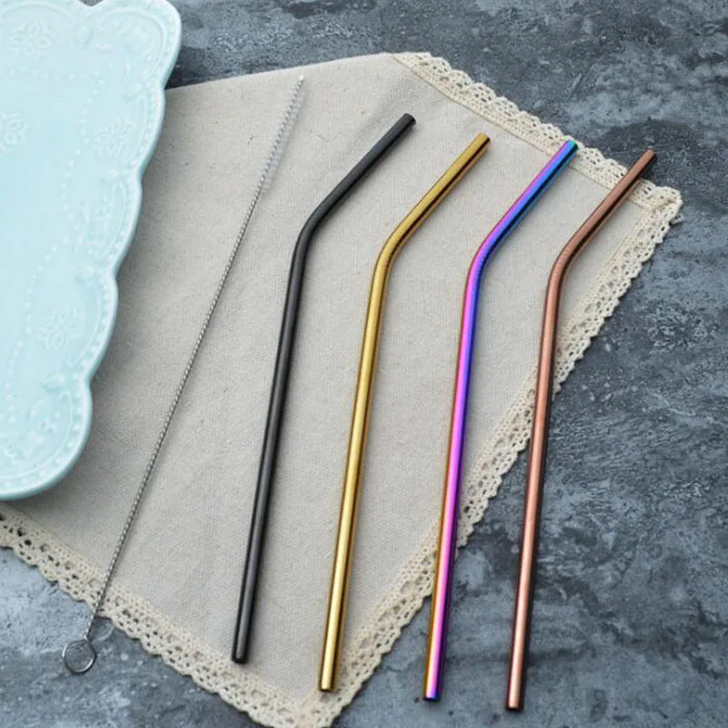 100pcs Rainbow Color Stainless Steel Drinking Straws For Cups Mugs Durable Reusable Bar Drink Accessories with 20 Cleaner Brush