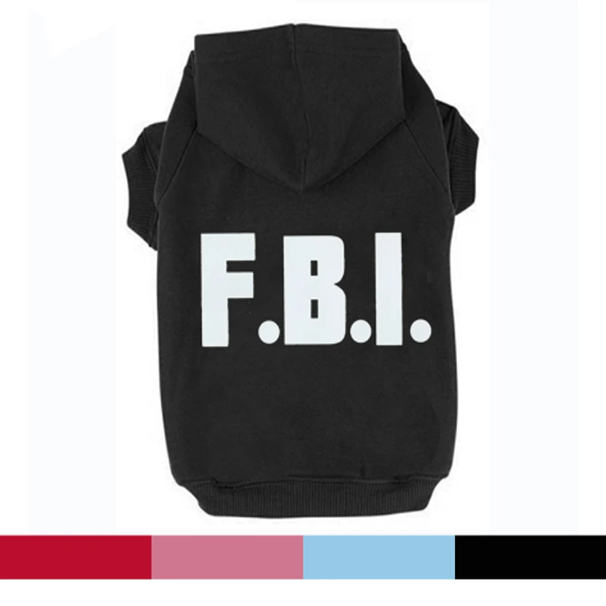 FBI Printed Pet Puppy Dog Clothes Hoodies Jumpers Tracksuits for Chihuahua Teacup Care and Large Dogs