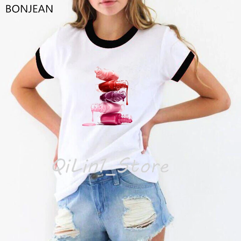 T shirt Women clothes 2024 fashion Lipstick Nail Polish T-Shirt summer tops tee shirt femme white tshirt female streetwear