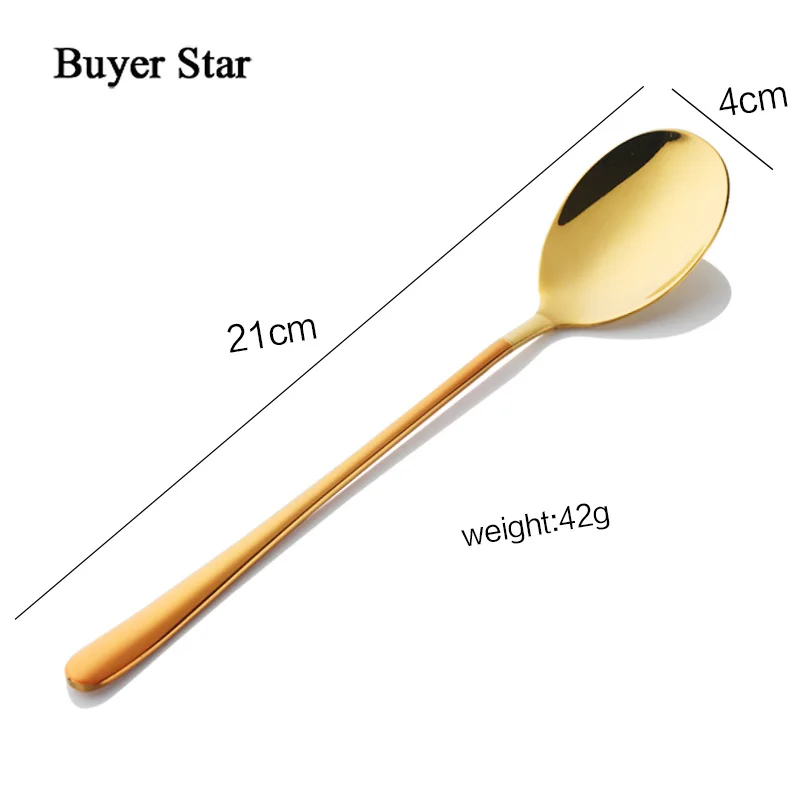 Buyer Star 5 Colors Stainless Steel Spoon 1 pcs Gold Spoon for Ice Cream Dinner Tableware Gold Plated Dessert Tea Coffee Spoons