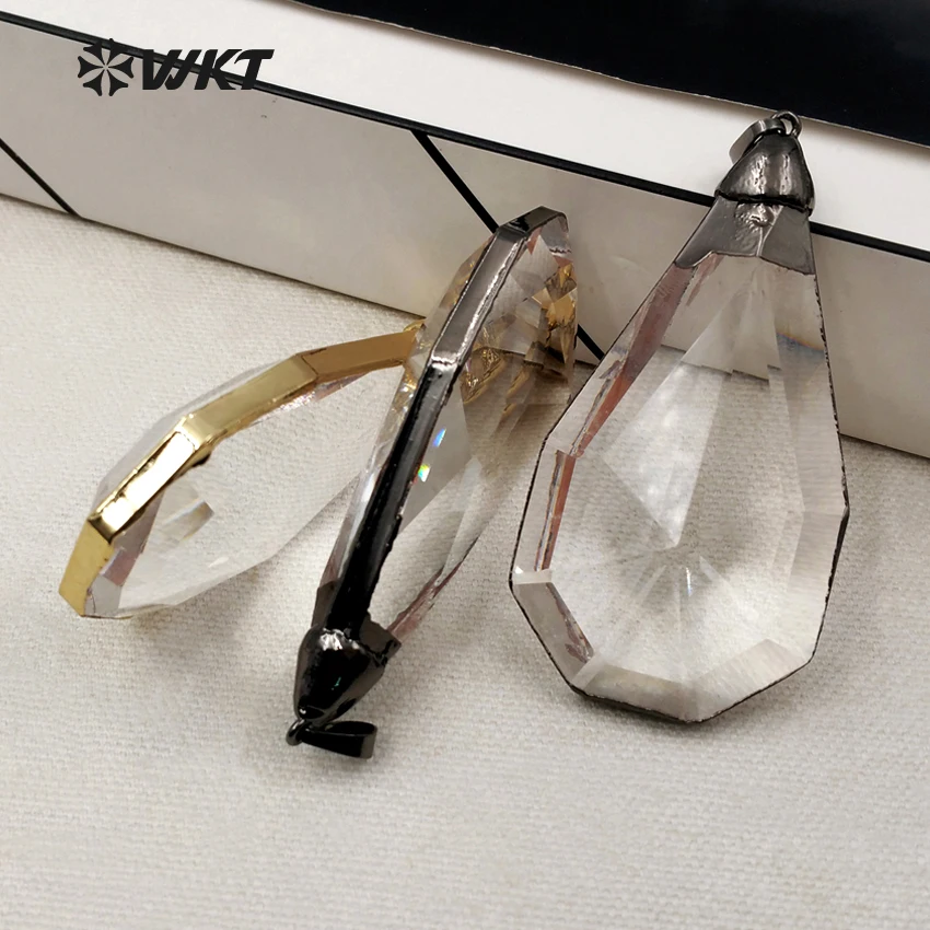 WT-P1305 Natural Raw Crystal Quartz Women Necklaces Pendants Water Drop Shape Resist Tarnishable Electroplated Jewelry 2018