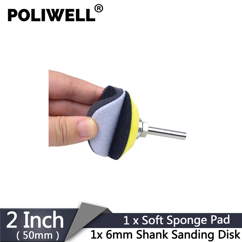 

POLIWELL 2 Inch 50mm Backing Pad 6mm Shank Sanding Pads with Hook&Loop Soft Sponge Interface Pad for Dremel Grinding Polishing