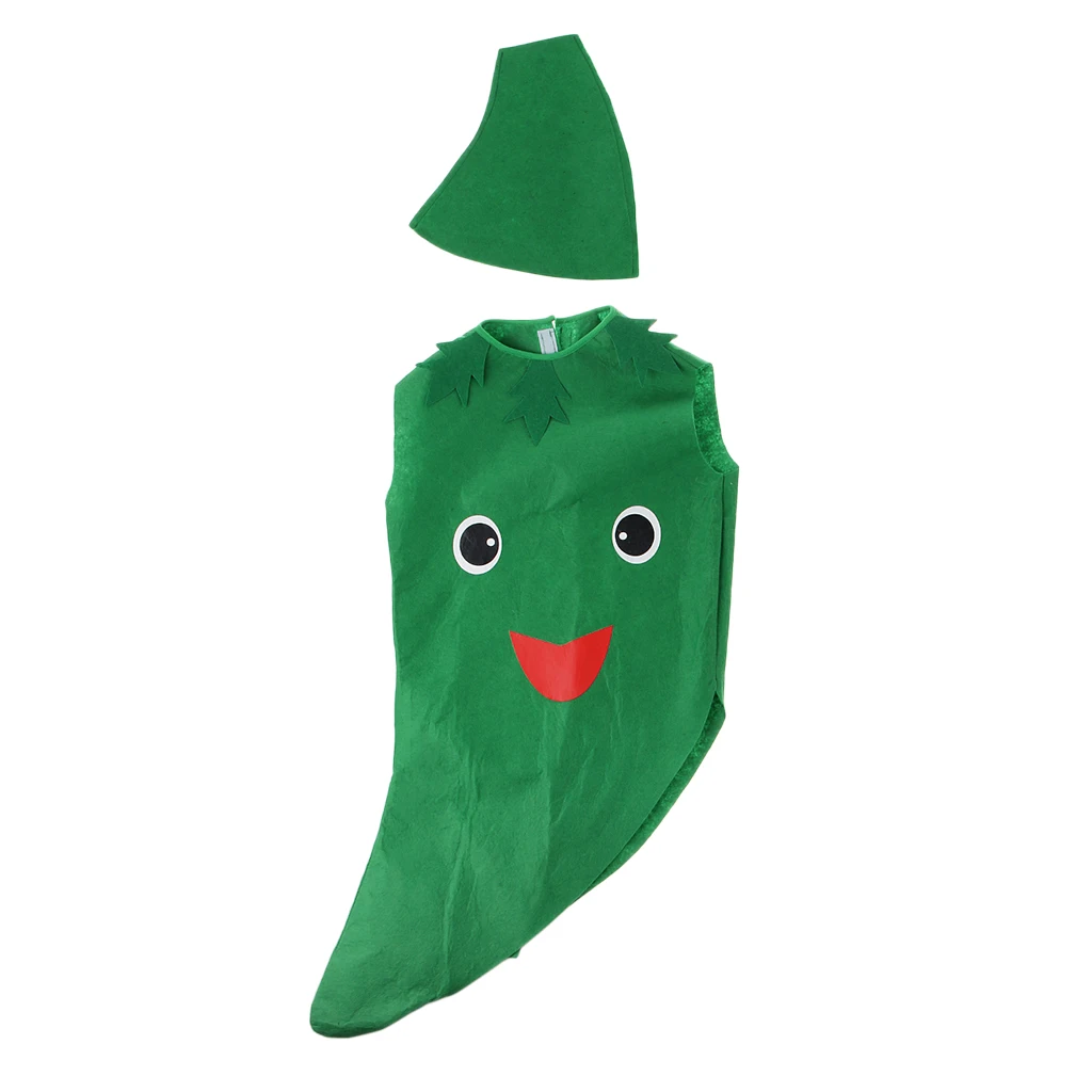 Fantasia infantil de pimenta verde tecido não tecido roupa de legumes vestido de festa fantasia