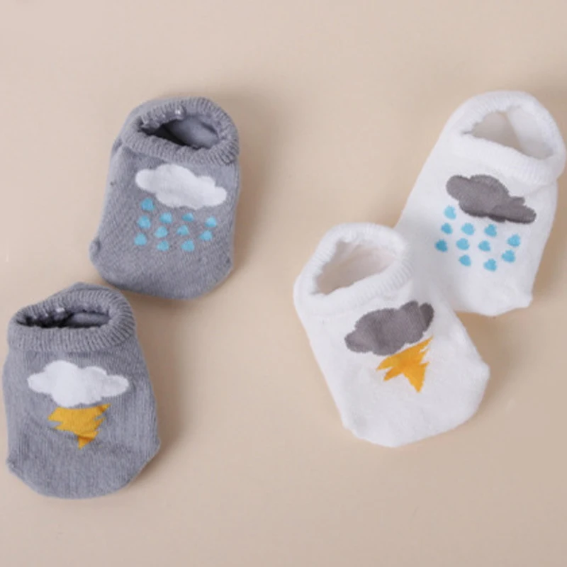 1 pair Suitable for 0-4Year Baby  Warm Cozy  Non-slip Ship socks Baby Infant Newborn Thunder patterns Socks Winter 100% Cotton